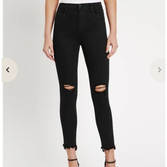 J Brand Alana Black High Waisted Distressed Skinny Frayed Hem Ankle Jeans - 31 - Picture 9 of 9